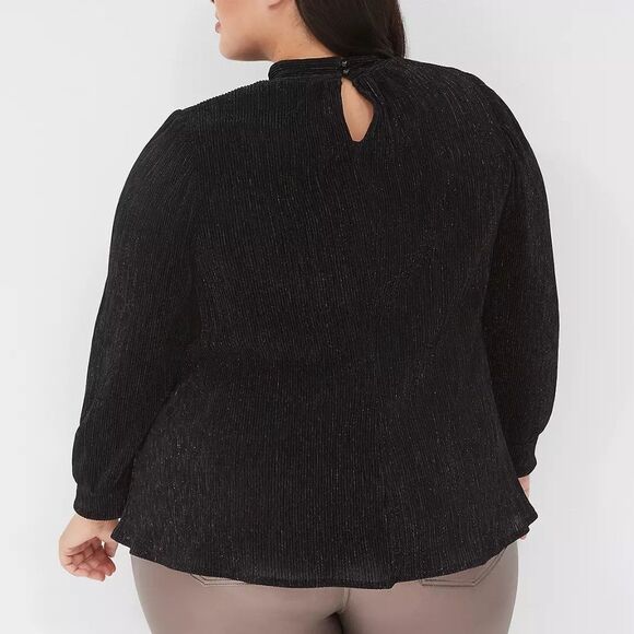 LANE BRYANT - Swing Lurex Mock-Neck Plisse Top - Picture 2 of 5